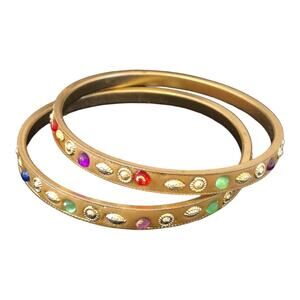Two Multicolored Rhinestone Gold Stones Bangle Bracelets